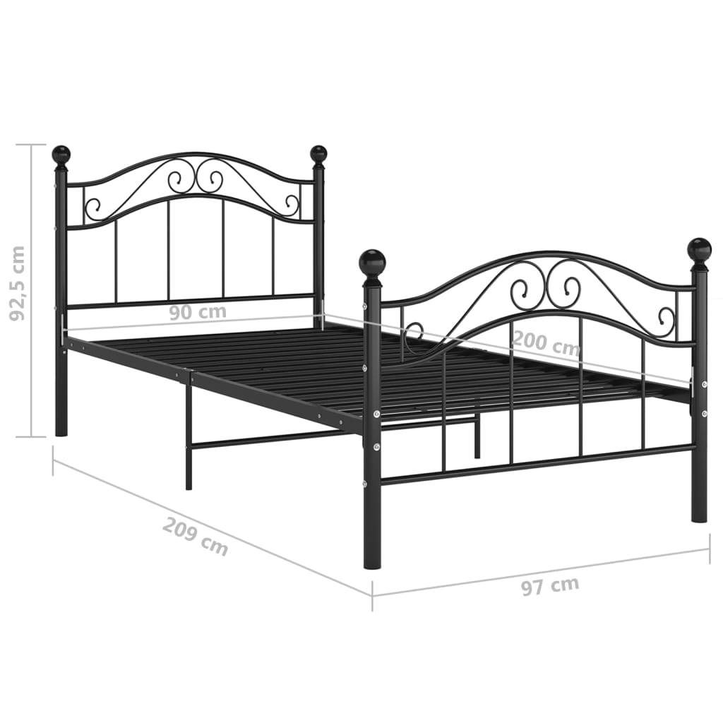 Cadru de pat, negru, 90 x 200 cm, metal GartenMobel Dekor
