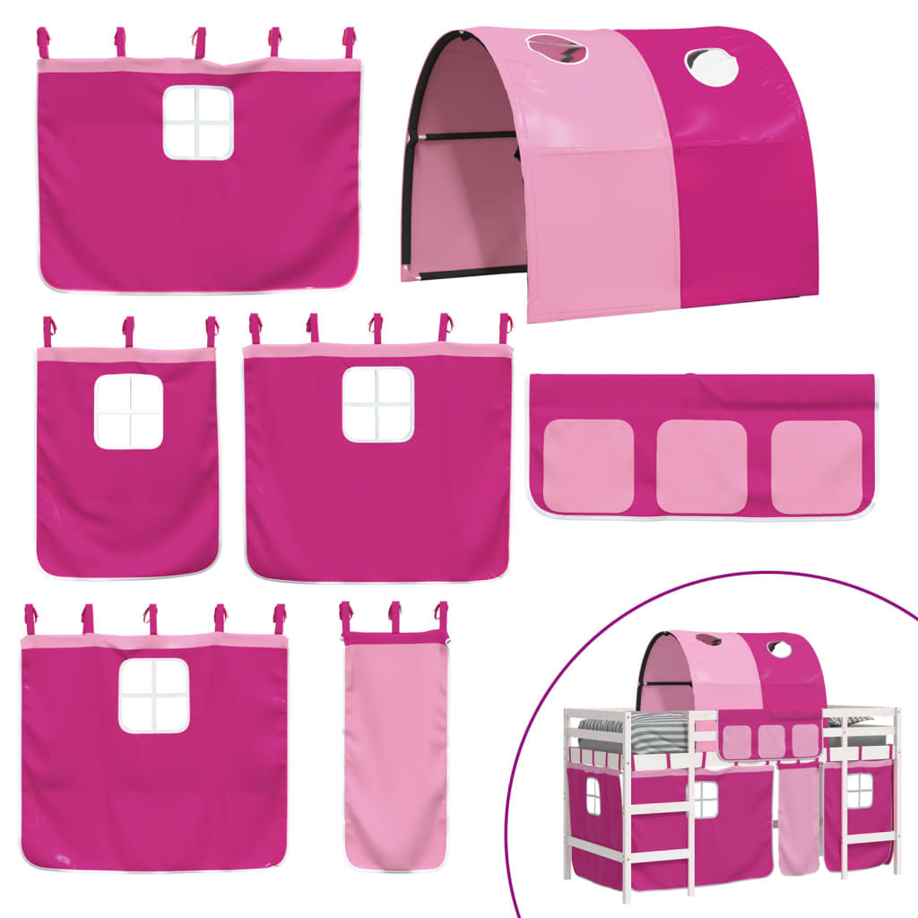 Pat etajat de copii cu tunel, roz, 90x200 cm, lemn masiv pin GartenMobel Dekor