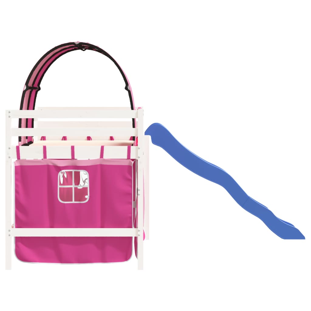 Pat etajat de copii cu tunel roz 80x200 cm lemn masiv pin GartenMobel Dekor