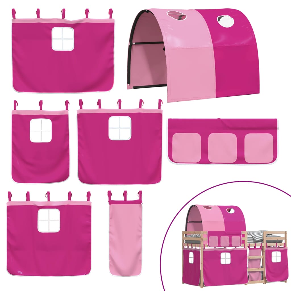 Pat supraetajat cu perdele, roz, 80x200 cm, lemn masiv pin GartenMobel Dekor