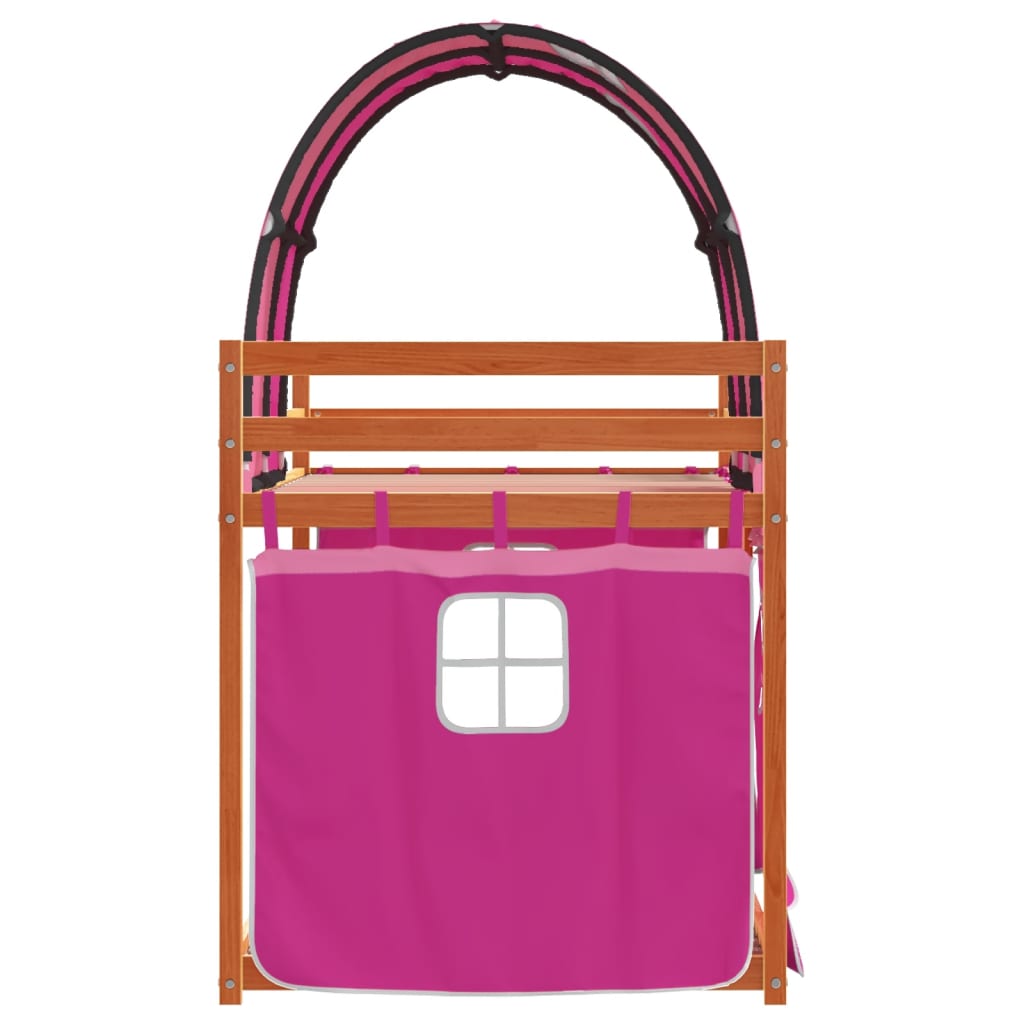 Pat supraetajat cu perdele, roz, 80x200 cm, lemn masiv pin GartenMobel Dekor