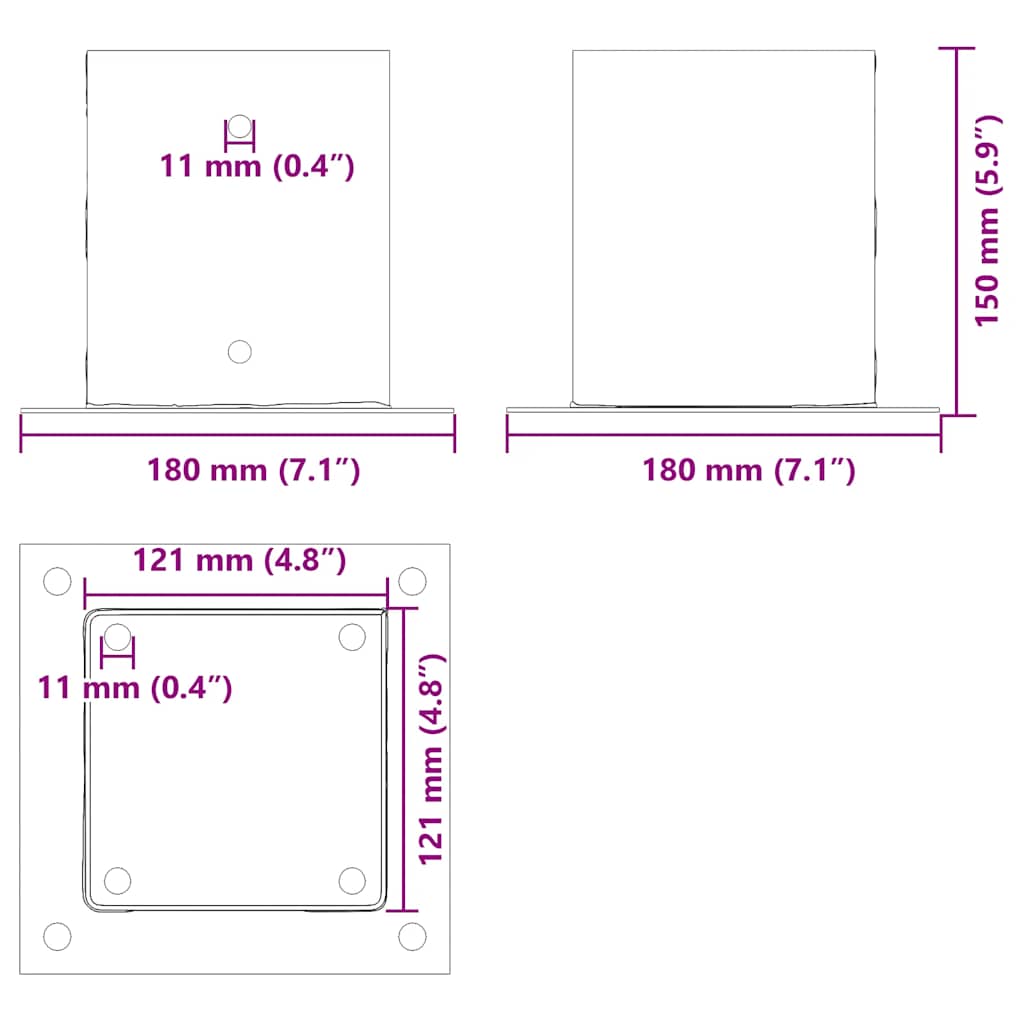 Baze stâlp pătrate 12 buc Argintiu 121x121 mm Oțel galvanizat GartenMobel Dekor