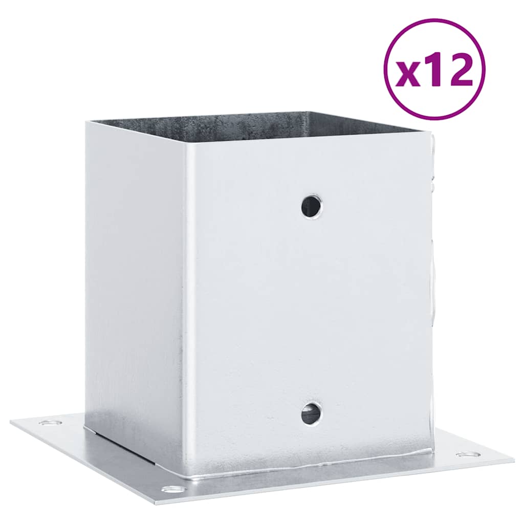 Baze stâlp pătrate 12 buc Argintiu 121x121 mm Oțel galvanizat GartenMobel Dekor