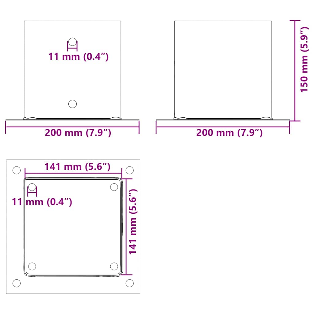 Baze stâlp pătrate 12 buc Argintiu 141x141 mm Oțel galvanizat GartenMobel Dekor