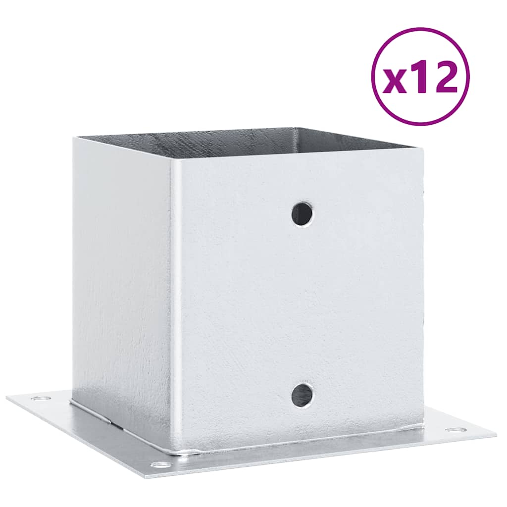 Baze stâlp pătrate 12 buc Argintiu 141x141 mm Oțel galvanizat GartenMobel Dekor