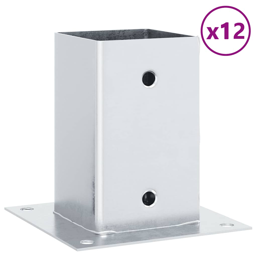 Baze stâlp pătrate 12 buc Argintiu 81x81 mm Oțel galvanizat GartenMobel Dekor