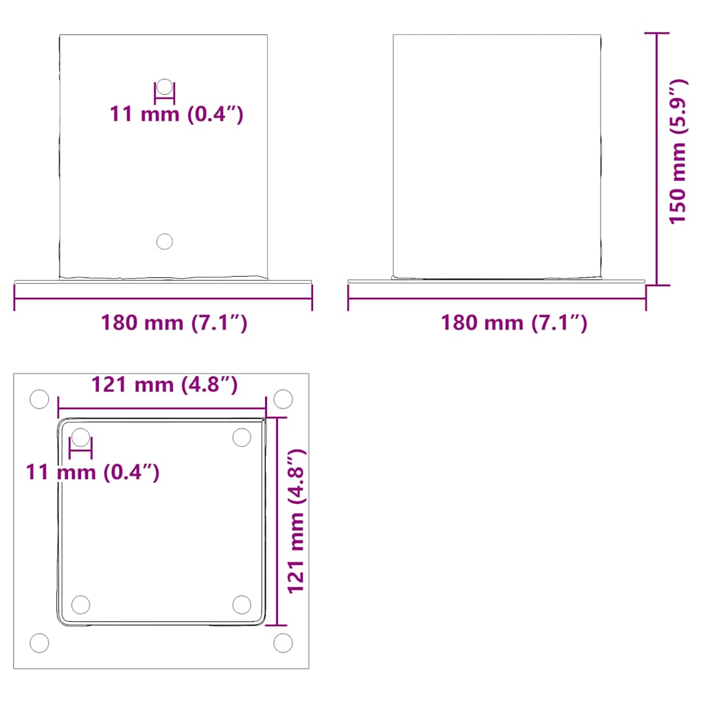 Baze stâlp pătrate 4 buc Argintiu 121x121 mm Oțel galvanizat GartenMobel Dekor