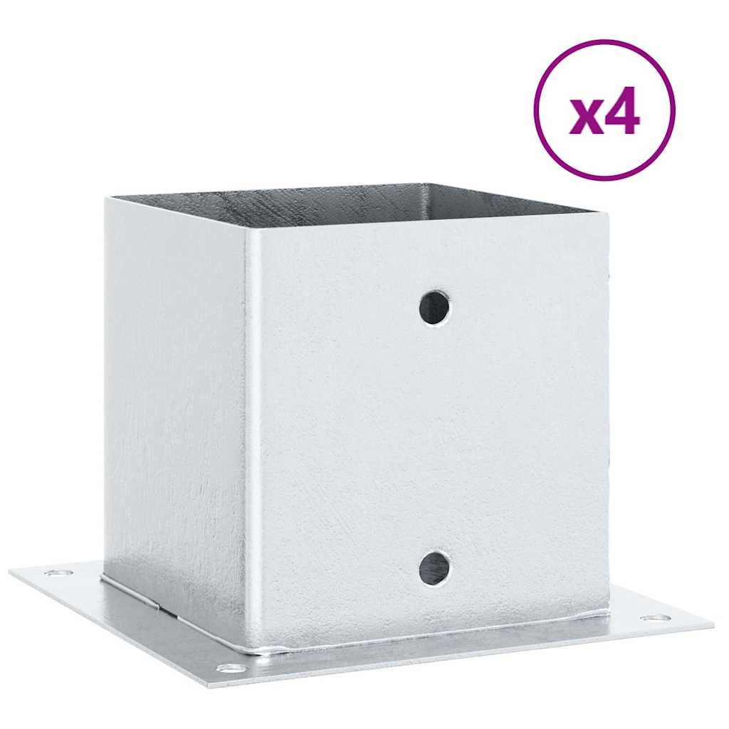 Baze stâlp pătrate 4 buc Argintiu 141x141 mm Oțel galvanizat GartenMobel Dekor