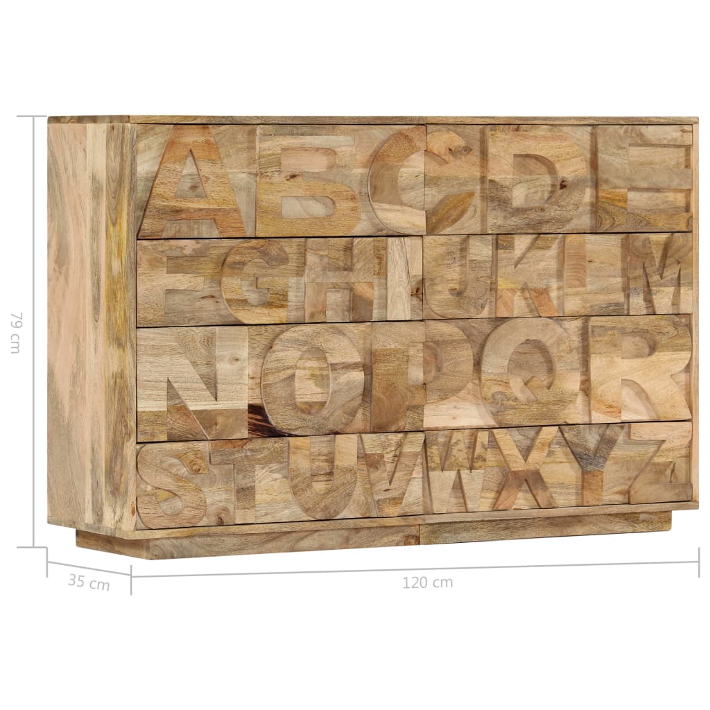 Comodă alfabet cu 6 sertare, 120x35x79 cm, lemn masiv de mango GartenMobel Dekor