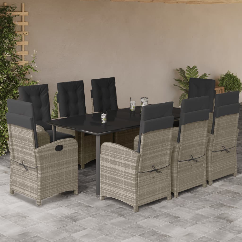 Set mobilier grădină cu perne, 9 piese, gri deschis, poliratan GartenMobel Dekor
