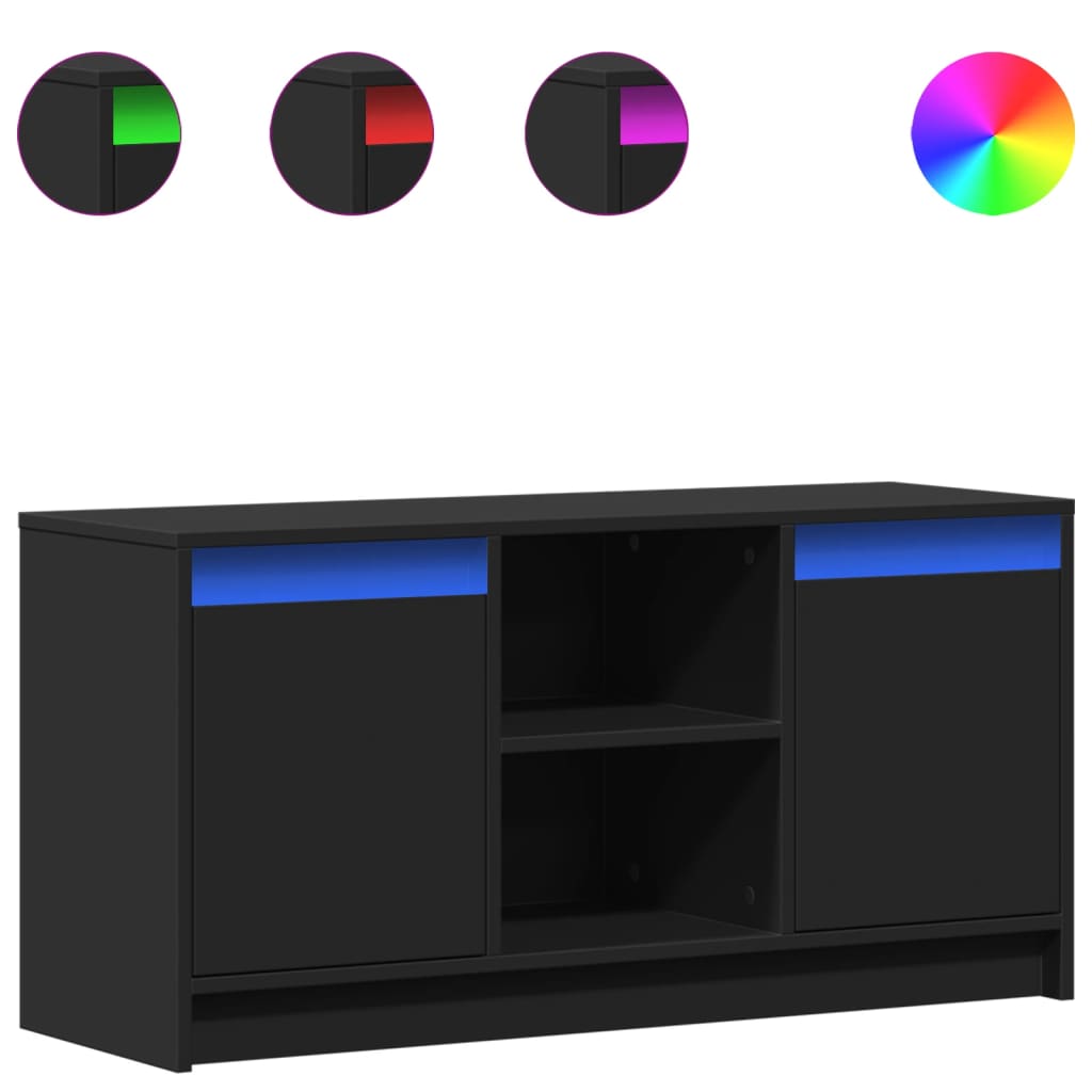 Dulap TV cu LED, negru, 100x34x50 cm, lemn prelucrat GartenMobel Dekor