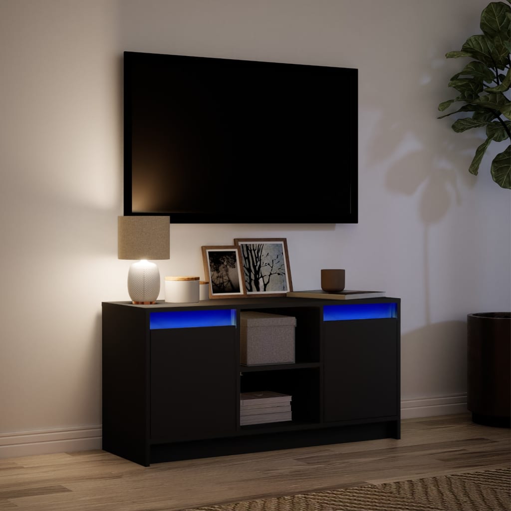 Dulap TV cu LED, negru, 100x34x50 cm, lemn prelucrat GartenMobel Dekor
