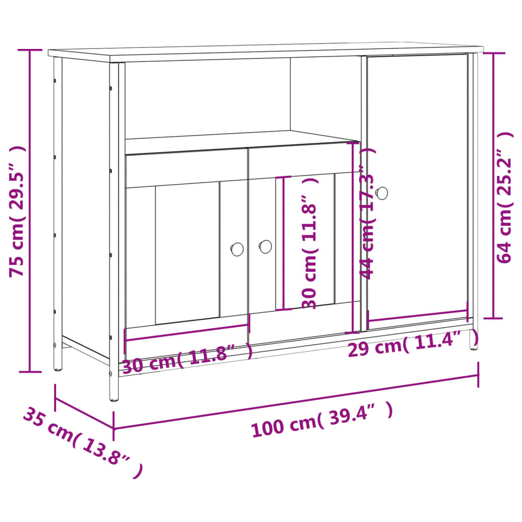 Servantă, stejar sonoma, 100x35x75 cm, lemn prelucrat GartenMobel Dekor