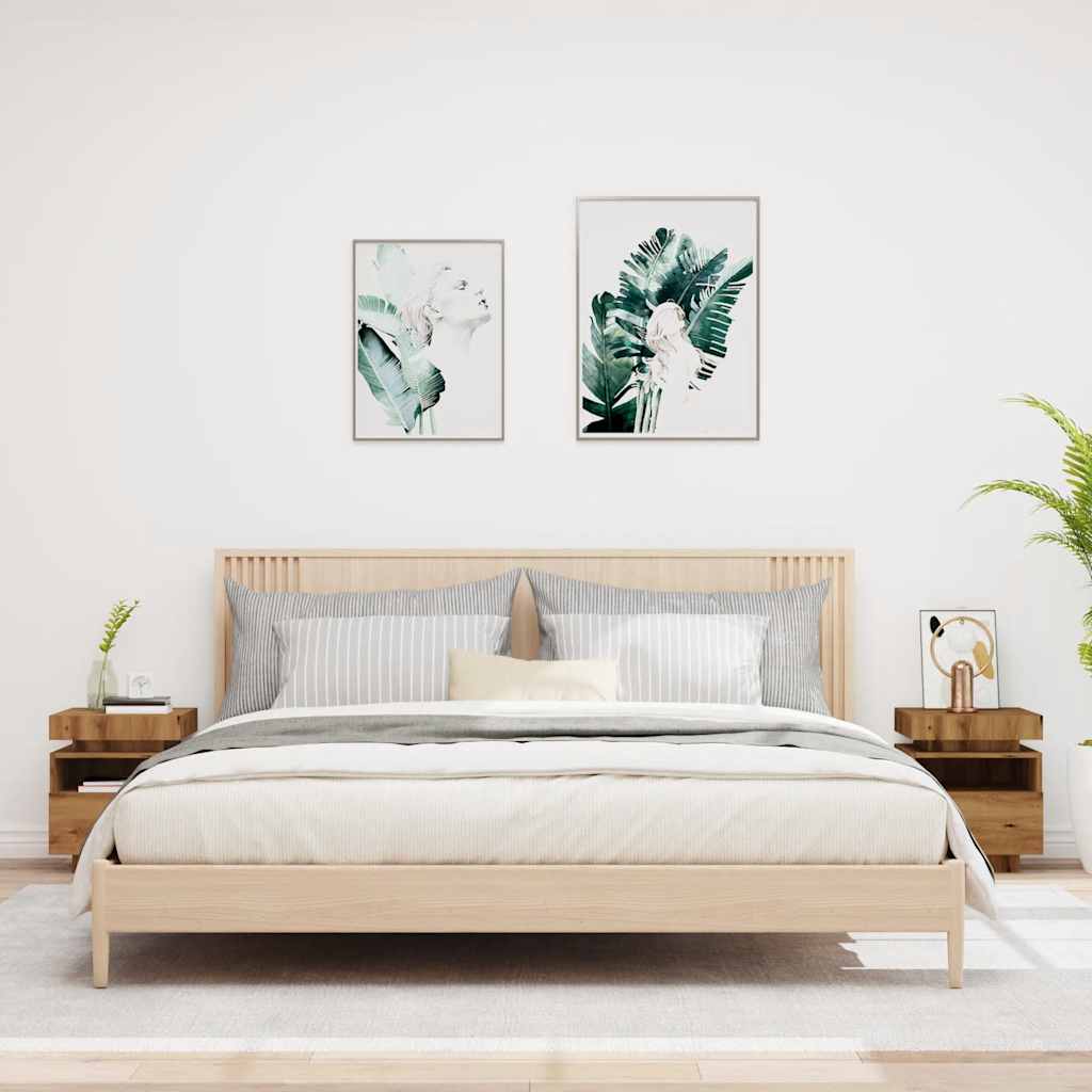 Noptiere cu lumini LED, 2 buc., stejar artizanal, 40x39x48,5 cm GartenMobel Dekor