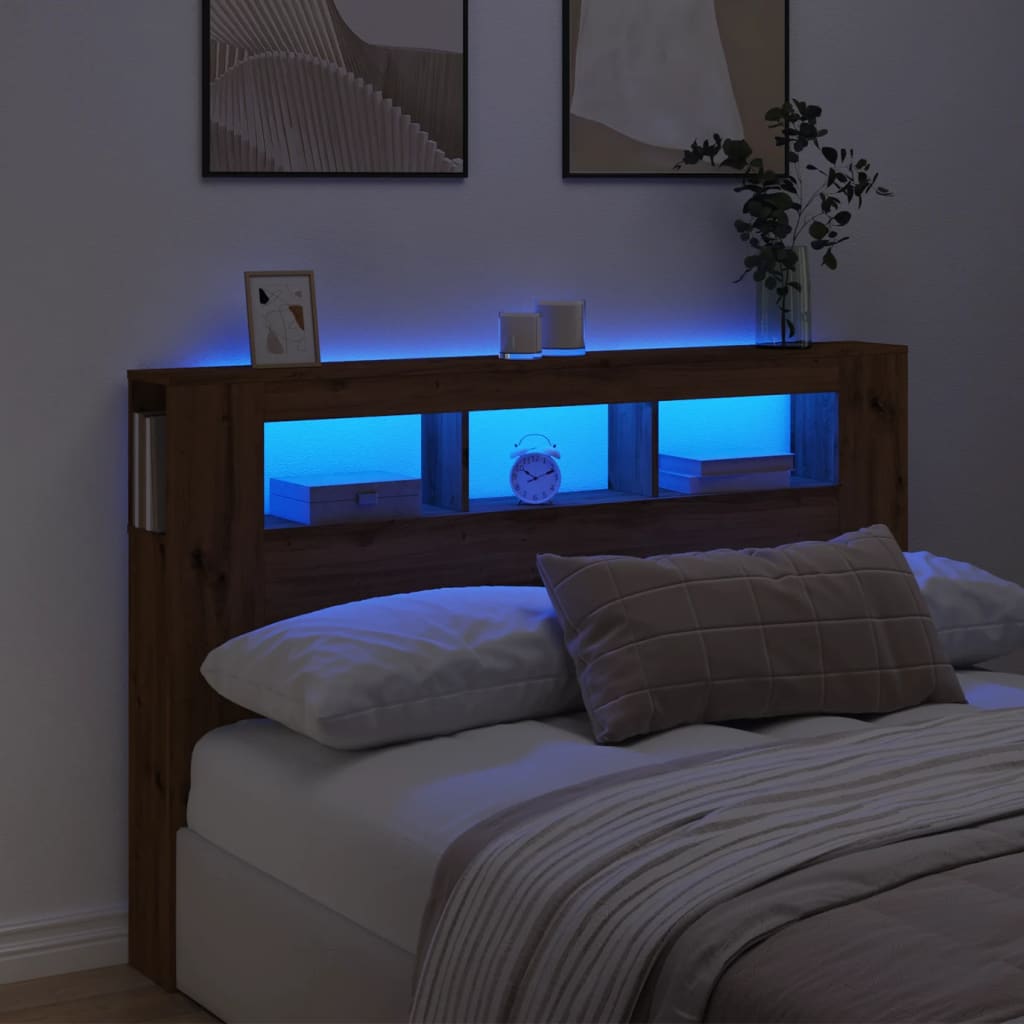 Tăblie de pat cu LED, stejar artizanal, 160x18,5x103,5 cm, lemn GartenMobel Dekor