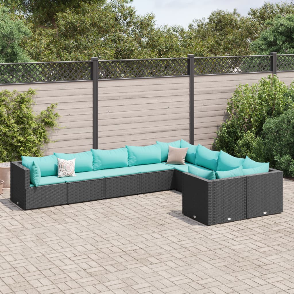 Set mobilier de grădină cu perne, 9 piese, negru, poliratan GartenMobel Dekor