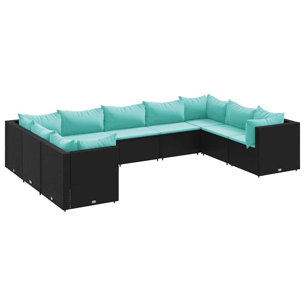 Set mobilier de grădină cu perne, 9 piese, negru, poliratan GartenMobel Dekor