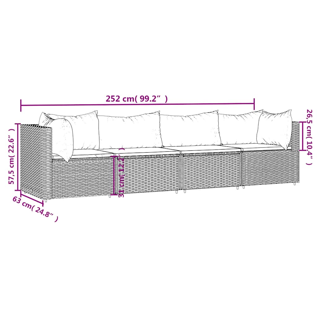 Set mobilier relaxare grădină 4 piese cu perne poliratan negru GartenMobel Dekor