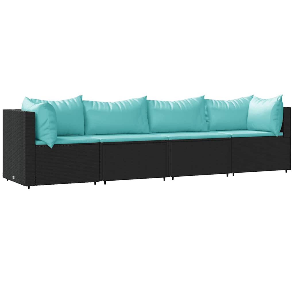 Set mobilier relaxare grădină 4 piese cu perne poliratan negru GartenMobel Dekor