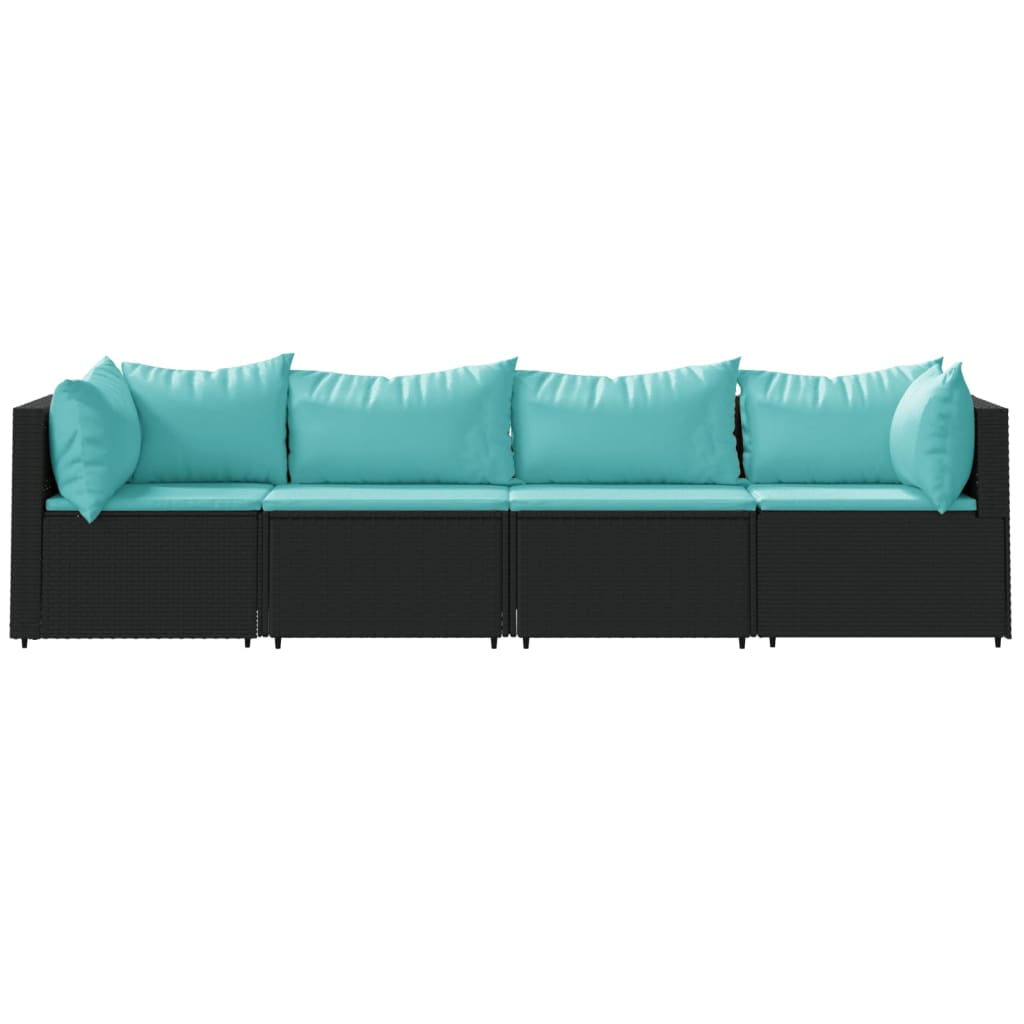 Set mobilier relaxare grădină 4 piese cu perne poliratan negru GartenMobel Dekor