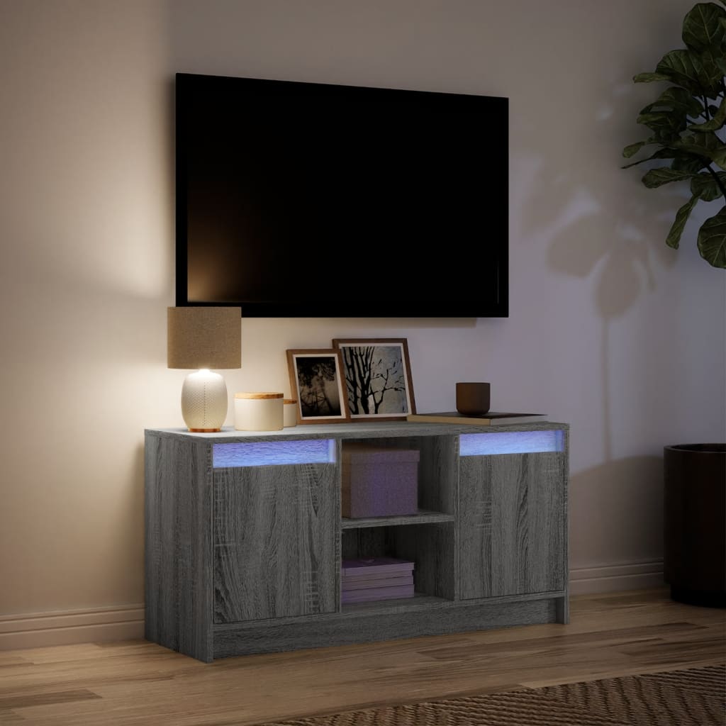 Dulap TV cu LED, gri sonoma, 100x34x50 cm, lemn prelucrat GartenMobel Dekor
