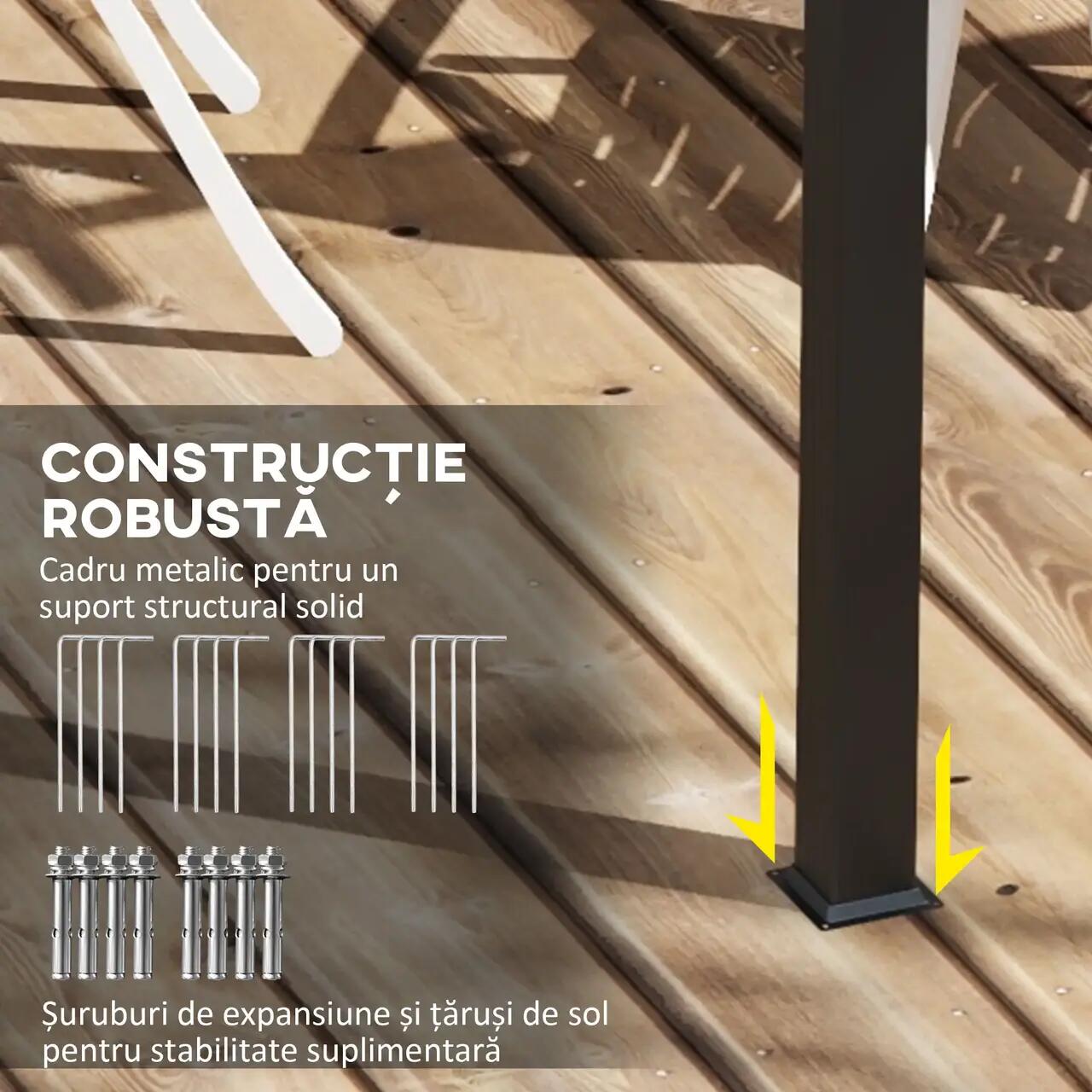 Pergola pentru gradina/terasa, retractabila, cu perdele, cadru metalic, negru si bej, 3x3x2.27 m GartenVIP DiyLine