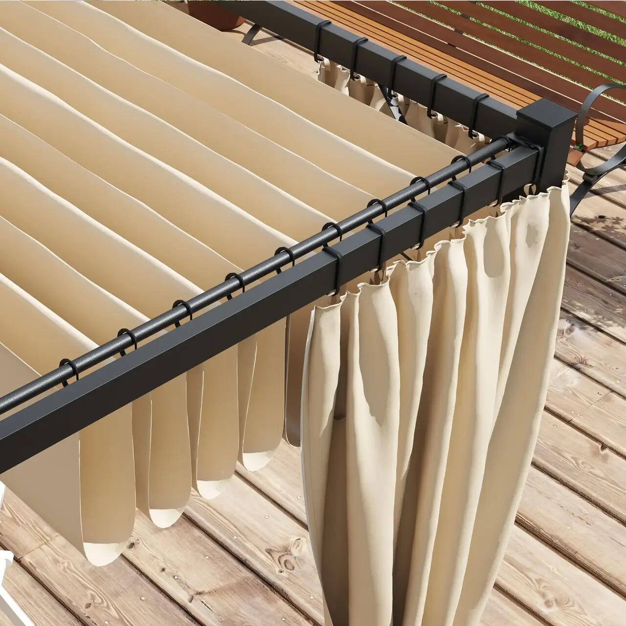 Pergola pentru gradina/terasa, retractabila, cu perdele, cadru metalic, negru si bej, 3x3x2.27 m GartenVIP DiyLine