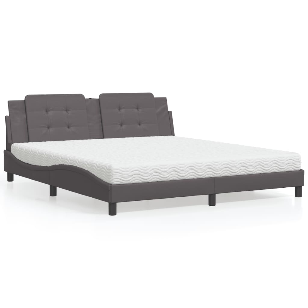 Pat cu saltea, gri, 180x200 cm, piele ecologică GartenMobel Dekor