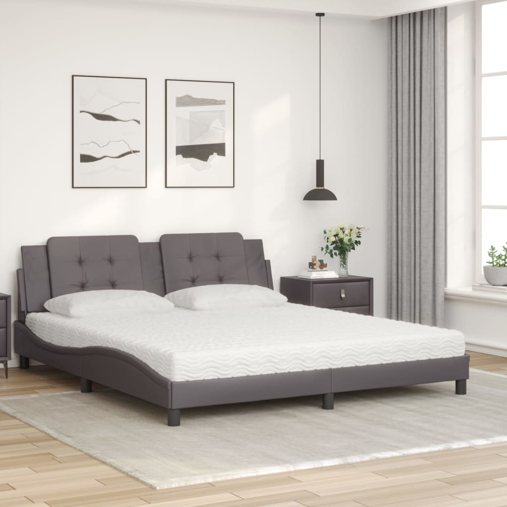 Pat cu saltea, gri, 180x200 cm, piele ecologică GartenMobel Dekor