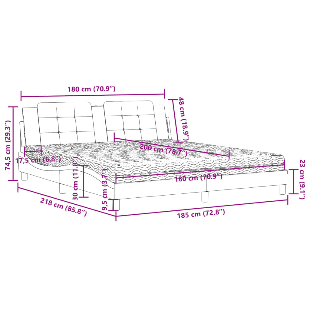 Pat cu saltea, gri, 180x200 cm, piele ecologică GartenMobel Dekor