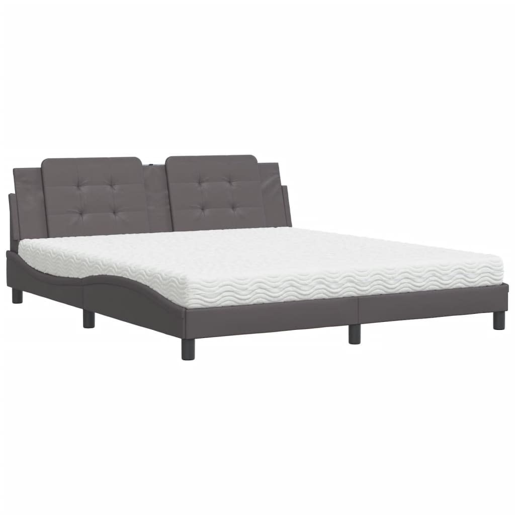 Pat cu saltea, gri, 180x200 cm, piele ecologică GartenMobel Dekor