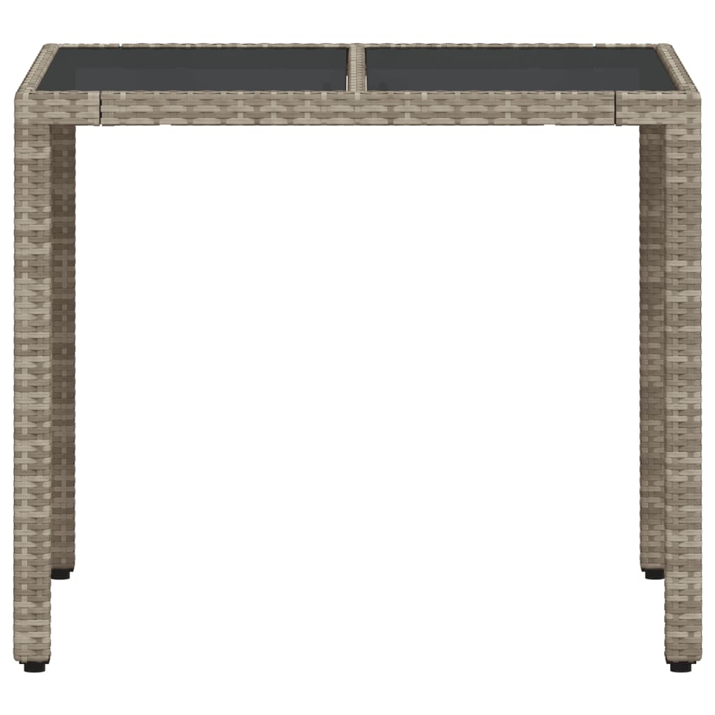 Masă de grădină cu blat din sticlă, gri, 90x90x75 cm, poliratan GartenMobel Dekor