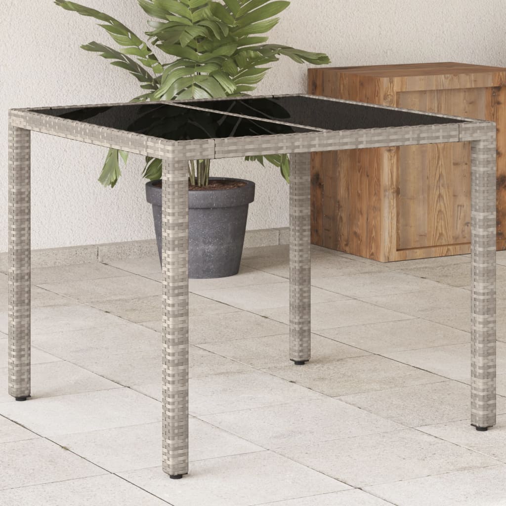 Masă de grădină cu blat din sticlă, gri, 90x90x75 cm, poliratan GartenMobel Dekor