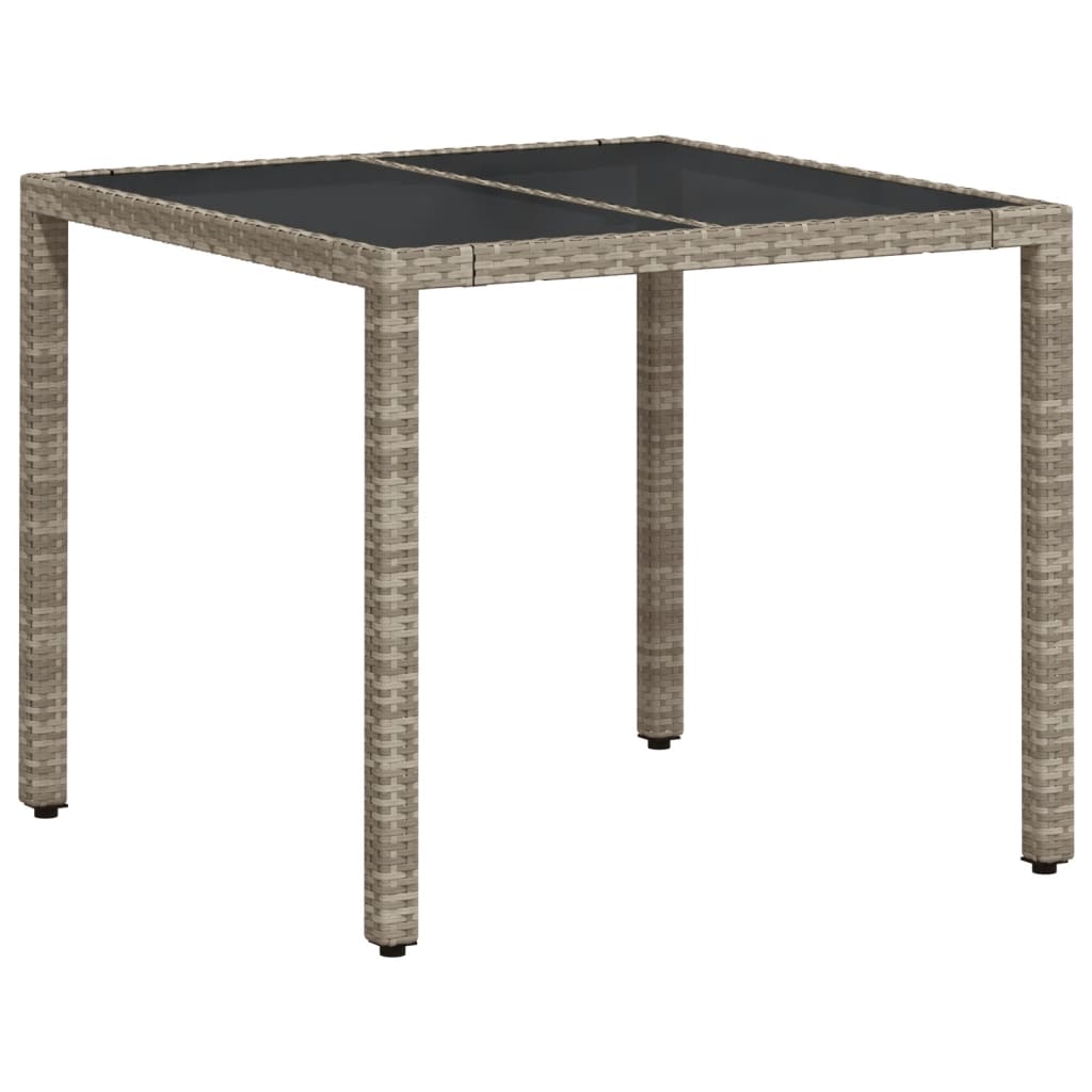 Masă de grădină cu blat din sticlă, gri, 90x90x75 cm, poliratan GartenMobel Dekor
