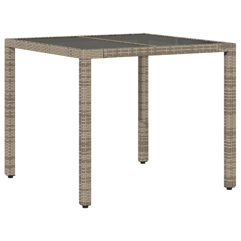 Masă de grădină cu blat din sticlă, gri, 90x90x75 cm, poliratan GartenMobel Dekor