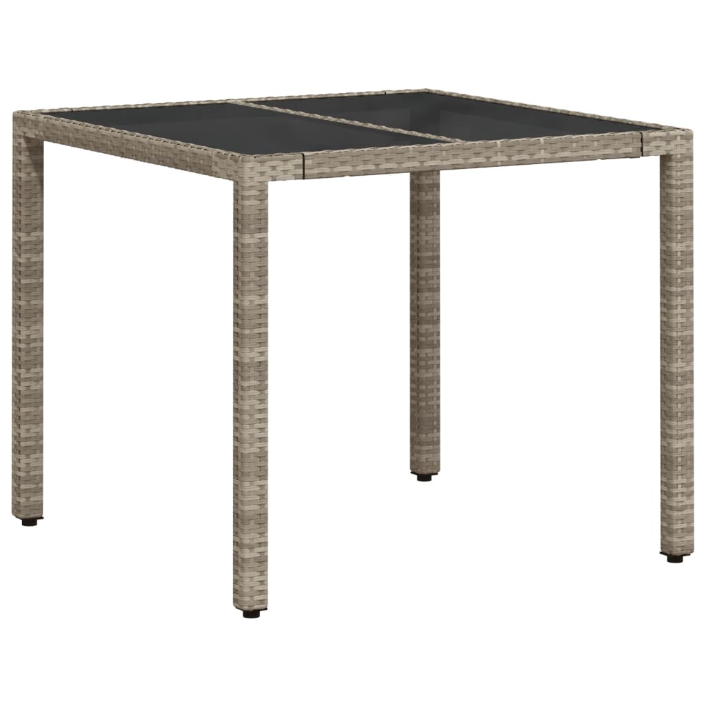 Masă de grădină cu blat din sticlă, gri, 90x90x75 cm, poliratan GartenMobel Dekor