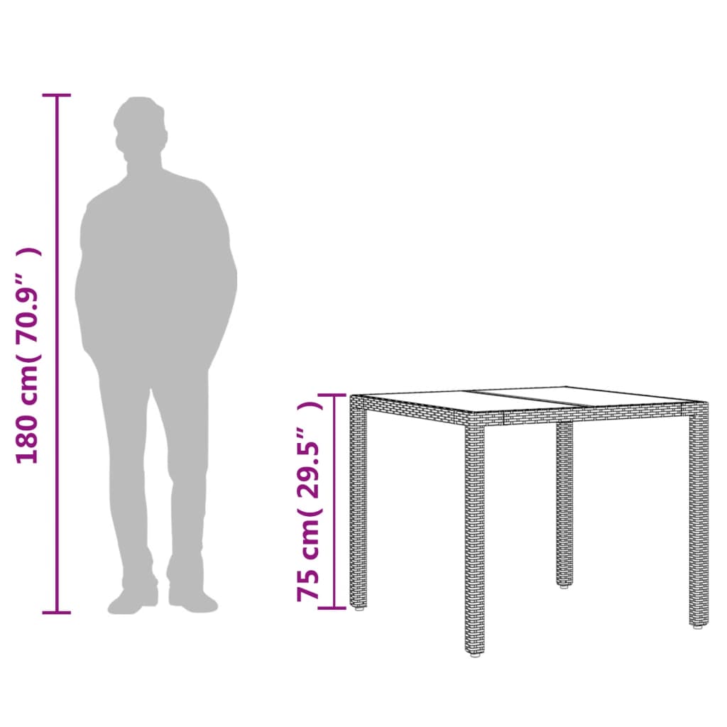 Masă de grădină cu blat din sticlă, gri, 90x90x75 cm, poliratan GartenMobel Dekor