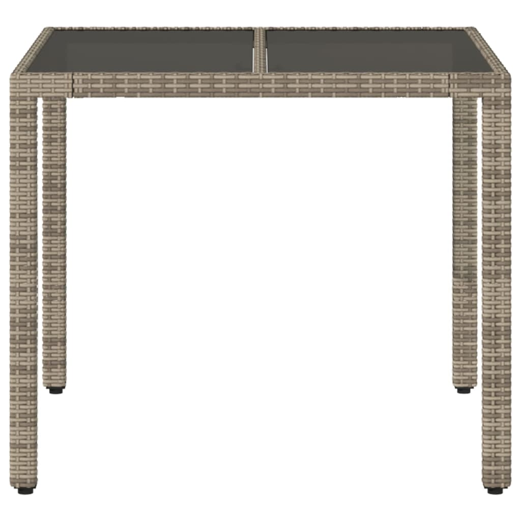 Masă de grădină cu blat din sticlă, gri, 90x90x75 cm, poliratan GartenMobel Dekor