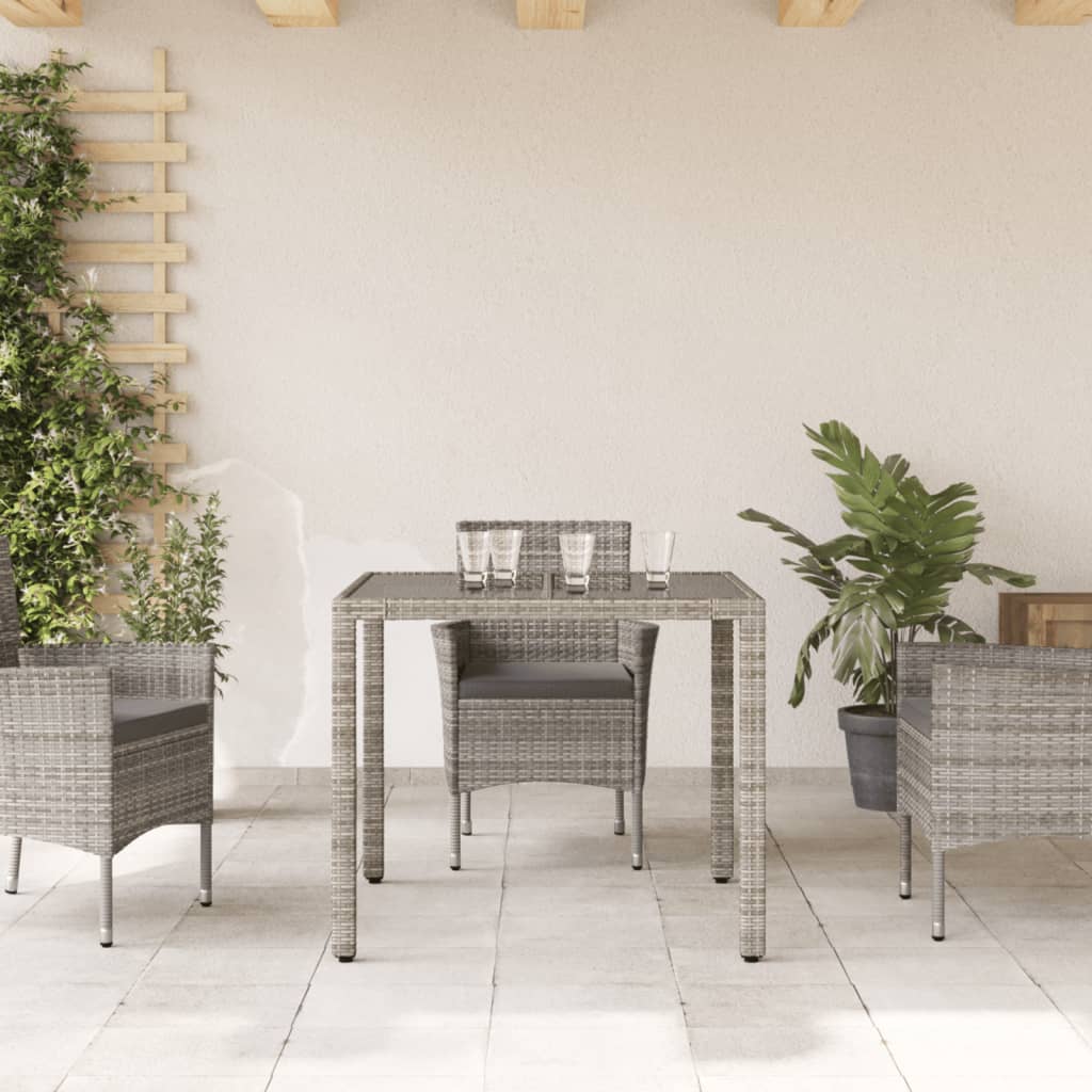 Masă de grădină cu blat din sticlă, gri, 90x90x75 cm, poliratan GartenMobel Dekor