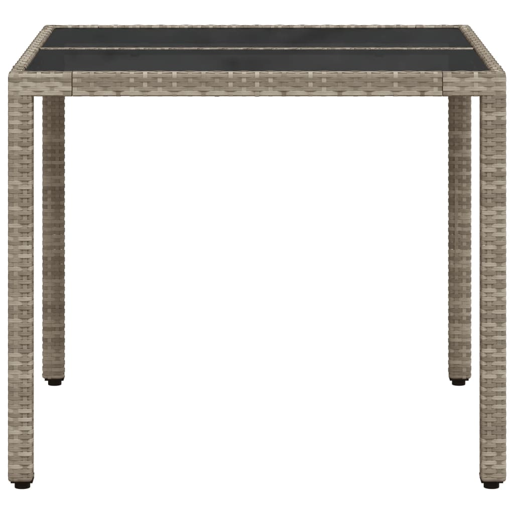 Masă de grădină cu blat din sticlă, gri, 90x90x75 cm, poliratan GartenMobel Dekor
