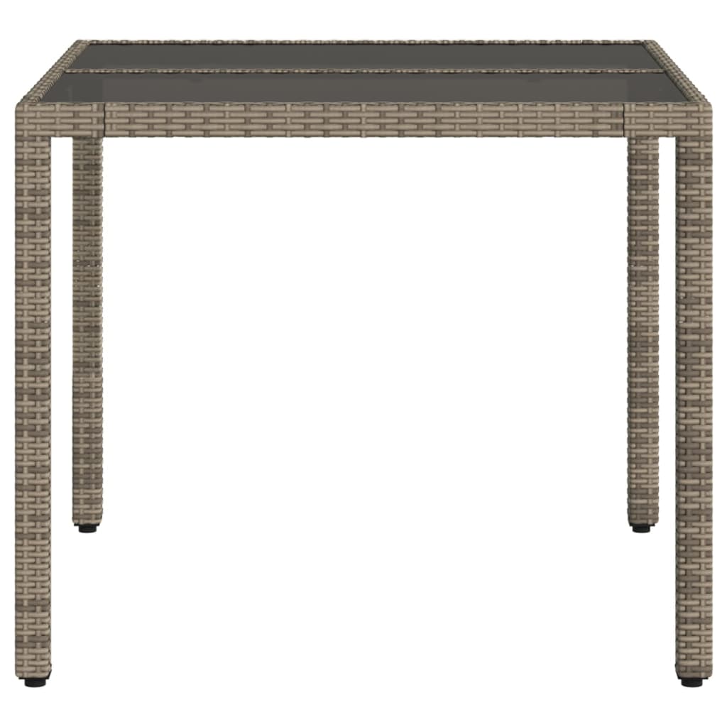 Masă de grădină cu blat din sticlă, gri, 90x90x75 cm, poliratan GartenMobel Dekor