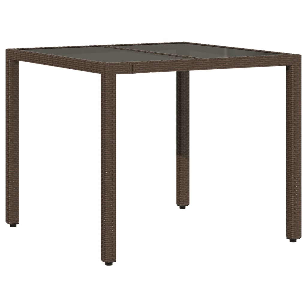 Masă de grădină cu blat din sticlă, maro, 90x90x75cm, poliratan GartenMobel Dekor