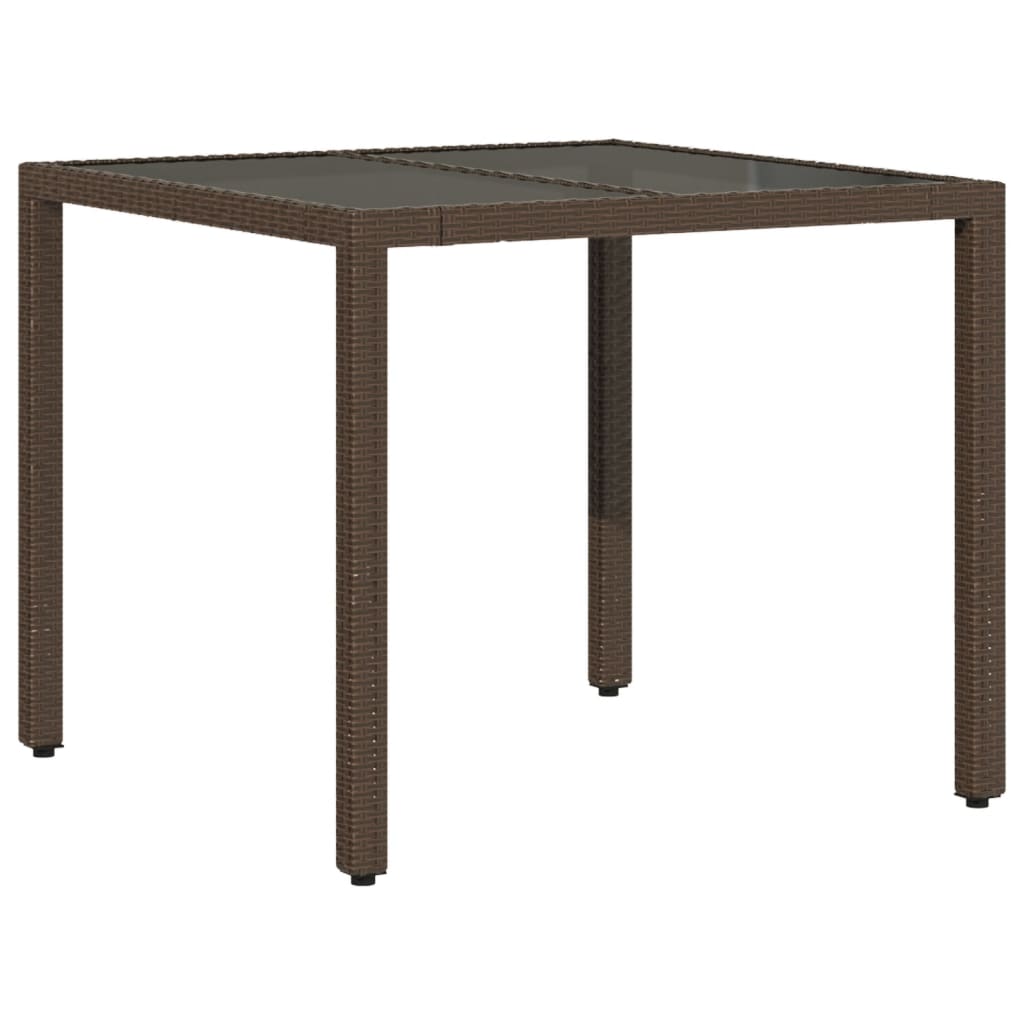 Masă de grădină cu blat din sticlă, maro, 90x90x75cm, poliratan GartenMobel Dekor