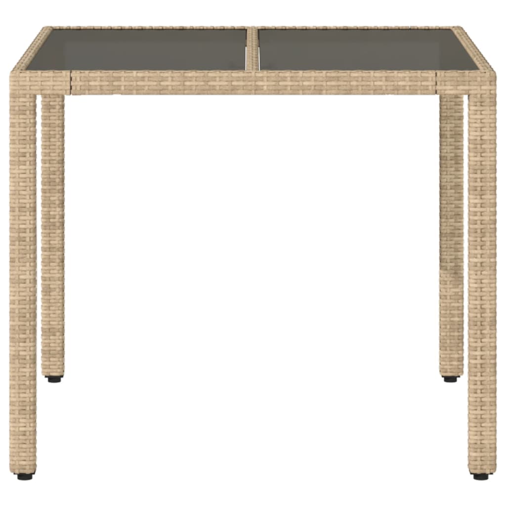 Masă grădină cu blat din sticlă, bej, 90x90x75 cm, poliratan GartenMobel Dekor