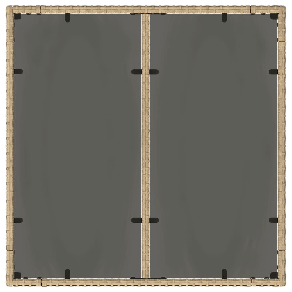 Masă grădină cu blat din sticlă, bej, 90x90x75 cm, poliratan GartenMobel Dekor
