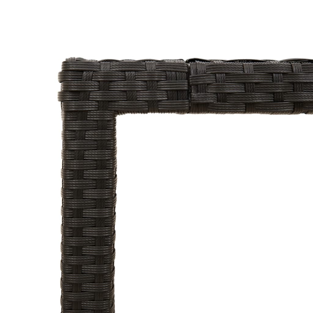 Masă grădină cu blat din sticlă, negru, 90x90x75 cm, poliratan GartenMobel Dekor