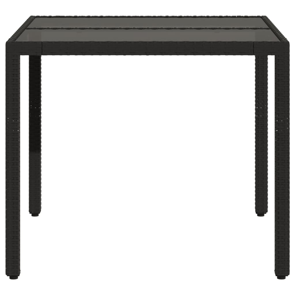 Masă grădină cu blat din sticlă, negru, 90x90x75 cm, poliratan GartenMobel Dekor