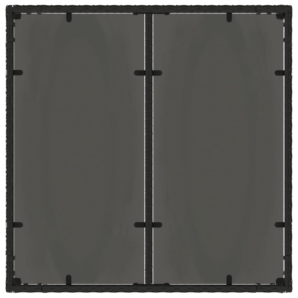 Masă grădină cu blat din sticlă, negru, 90x90x75 cm, poliratan GartenMobel Dekor