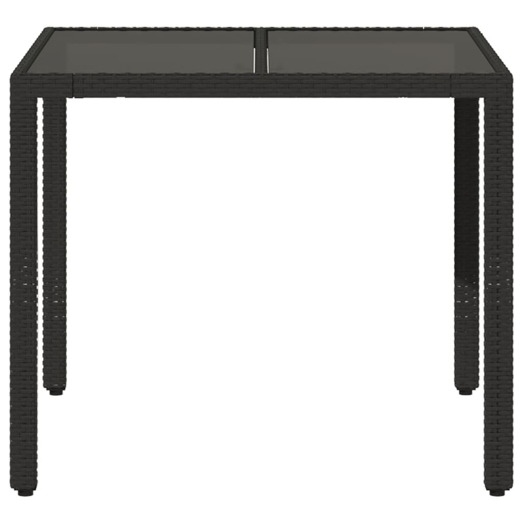 Masă grădină cu blat din sticlă, negru, 90x90x75 cm, poliratan GartenMobel Dekor