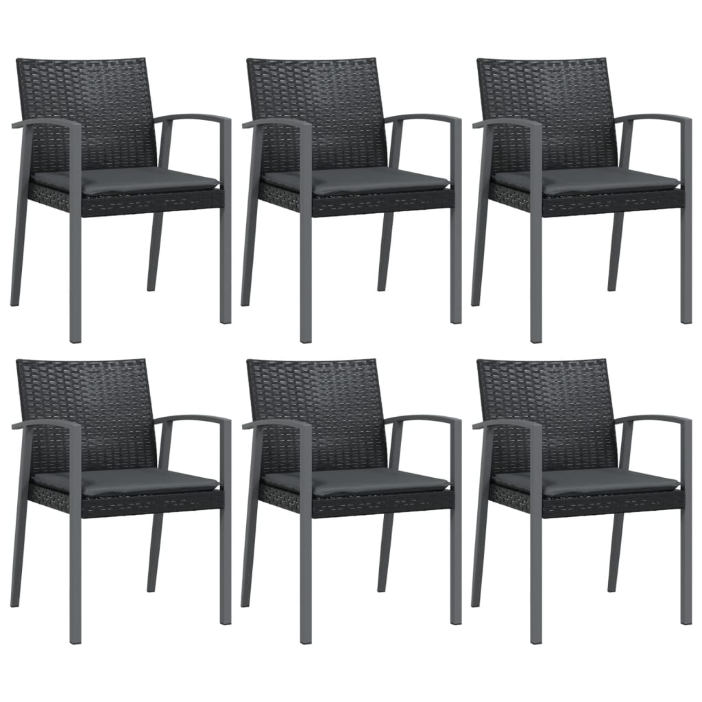 Scaune de grădină cu perne 6 buc. negru 56,5x57x83 cm poliratan GartenMobel Dekor